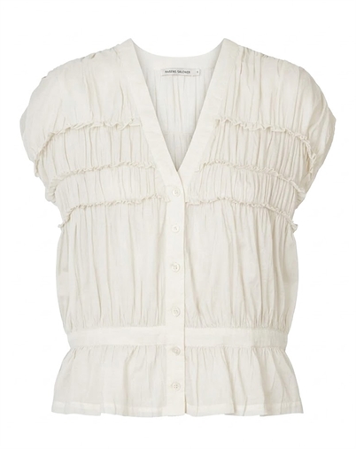 Rabens Saloner - Elenor Voile Frill Top - Chalk